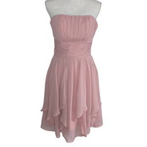 David's Bridal Dress Strapless Rouched layered knee length size 2 pink bridesmai